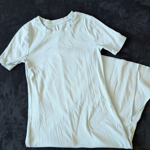 A New Day Mint Midi Ribbed T Shirt Dress Slit Crewneck Small Sea Foam Green - Picture 3 of 9